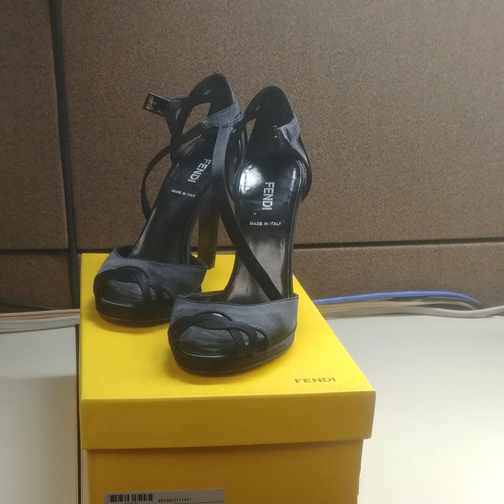 Fendi black satin sandals